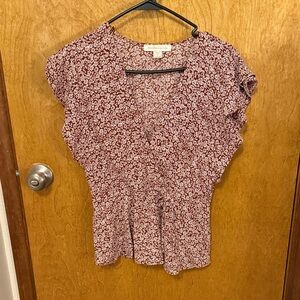 Monteau Floral Blouse - Burgundy and White